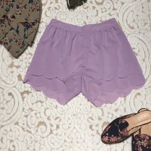 Scalloped Hem Lilac Shorts